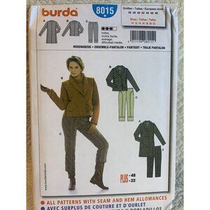 Burda Misses Jacket Pants Sewing Pattern sz 10-22 8015 - uncut